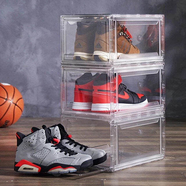 Transparent Acrylic Shoe Box Stackable Shoe Storage Flip Front Drop ...