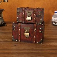 Retro Treasure Chest with Lock Vintage Wooden Storage Box Antique Style Jewelry Organizer for Wardrobe Jewelry Box Trinket Box