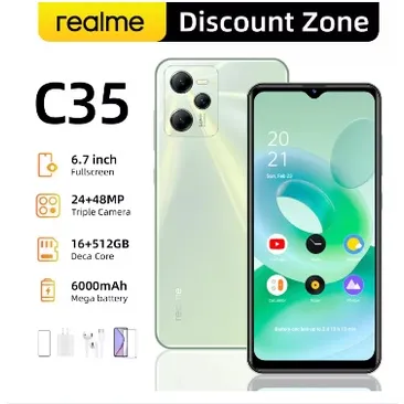 โทรศัพท์ realme C35 โทรศัพท์ราคถูก รองรับ2ซิม Smartphone 4G/5G Ram16G + Rom512G โทรศัพท์ถูกๆ เครื่องใหม่ รองรับ โทรศัพท์มือถือ 7.5 นิ้ว มือถือเต็มจอ สมาร์ทโฟน HD พิกเซลสูงมาก โทรศัพท์มือถือ โทรศัพท์มือถือดั้งเดิม รองรับเมนูภาษาไทย