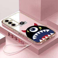 เคสปลอกสำหรับ Samsung M14 5กรัม M14 5กรัม (ฟรีสายคล้อง) ลายการ์ตูนขอบสี่เหลี่ยมปีกมารตาเดียวชุบเคสโทรศัพท์เคสโทรศัพท์นิ่มชุบหรูหรา