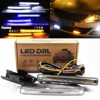 ไฟวิ่งกลางวัน LED DRL ไฟเลี้ยวไหล12V กันน้ำสีขาวสีเหลืองสีฟ้าสำหรับรถยนต์ Auto Driving Daylight Fog Light