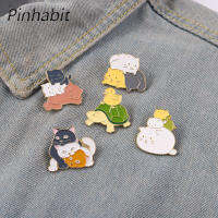 Pinhabit ลูกแมวเลื่อมเคลือบ Kawaii เต่าลูกแมวเล่นสแตคโลหะเข็มกลัด