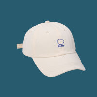 [COD] หมวกเบสบอลสำหรับผู้หญิงหมวกทรงแหลมสีขาวลายปักลายหมีน่ารักสไตล์เกาหลีแบบบาง
