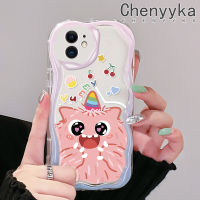 เคส Chenyyka สำหรับ iPhone 11 Pro 11 Pro Max ดีไซน์ใหม่ลายการ์ตูนมอนสเตอร์ที่น่ารักเนื้อครีมขอบคลื่นนุ่มเคสมือถือกันกระแทกแบบใสโปร่งใสลายกล้องถ่ายรูปเรียบง่ายอ่อนโยนฝาครอบป้องกัน