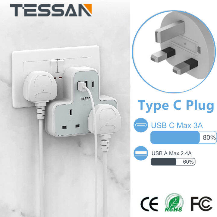 Wall Plug Adapter Wall Charger with 2.0 Port 2 USB+1 Type C Charging