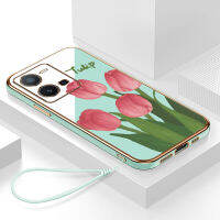 เคสvivo y35 กรอบสีทองชุบด้วยไฟฟ้า รวมทุกอย่าง ฝาหลัง วัสดุ TPU ป้องกันการหล่น ป้องกันการชนกัน กันน้ำ สายรัดข้อมือการ์ตูนน่ารัก เคสโทรศัพท์มือถือ