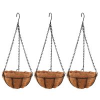 3X Black Growers Hanging Basket Planter with Chain Flower Plant Pot Home Garden Balcony Decoration-8inch