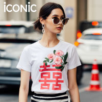 iCONiC FEN SANGHEE T-SHIRT #4750 เสื้อยืด พิมพ์ลาย อักษรจีน สีชมพู ปักดอกไม้ POP UP เสื้อยืดพิมพ์ลาย เสื้อยืดแฟชั่น เสื้อยืดตรุษจีน เสื้อยืดไฮโซ