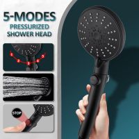 5 Mode Adjustable Black Shower Head High Pressure Water Saving Rainfall Shower Set One-key Stop Water Handheld Shower Head