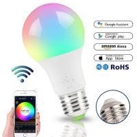 หลอดไฟสลัว E27หลากสีตื่นขึ้นมา IFTTT ไฟ RGB Alexa Home Google สนับสนุนหลอดไฟอัจฉริยะ WIFI และผู้ช่วยหลอดไฟไฟ LED