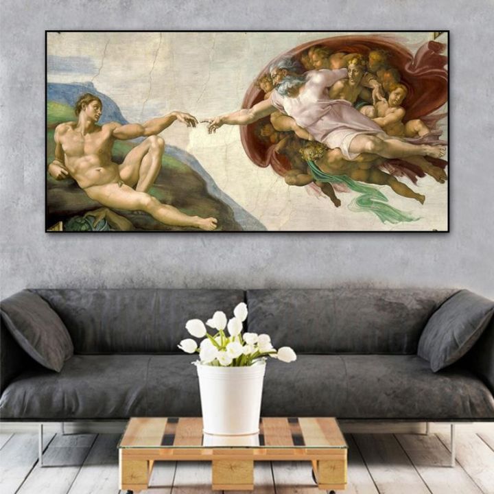 ภาพวาดที่มีชื่อเสียง-da-vinci-creation-of-god-ภาพวาดผ้าใบโปสเตอร์และพิมพ์-cuadros-wall-art-สำหรับห้องนั่งเล่นตกแต่งบ้าน