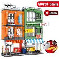 City Hong Kong Street View Restaurant Building Blocks DIY Architecture Noodle House Shop Bricks Figures Toys For Children