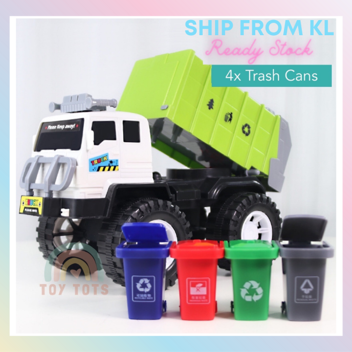 Realistic Large Rubbish Truck Toy 4 Trash Cans Car Garbage Truck