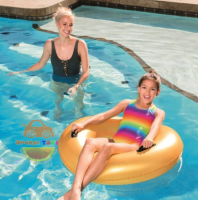 ห่วงยางเป่าลมสีทอง แบบมีที่จับ ห่วงยางลอยน้ำ ห่วงสีทอง  pool/beach float Gold Swim ring