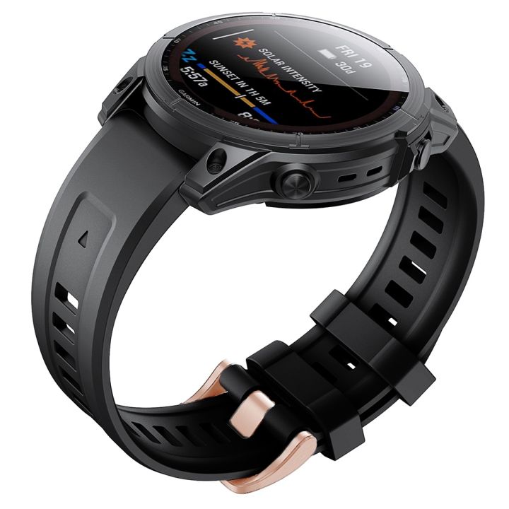 สำหรับ-garmin-fenix-7s-สายนาฬิกาข้อมือหัวเข็มขัดสีทองกุหลาบซิลิโคน-สีดำ-ขายเอง