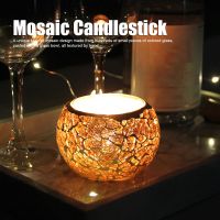 Mosaic Glass Candlestick Handcrafted Exquisite Romantic Gold Glass Candle Holder Tealight Candle Holder for Dining Table