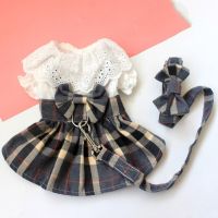 Dog Clothes Dog Dress Plaid Skirt With Big Bowknot Pet Harness With Leash Set For Girls Small Medium Chihuahua Dog Clothing Clothing Shoes Accessories