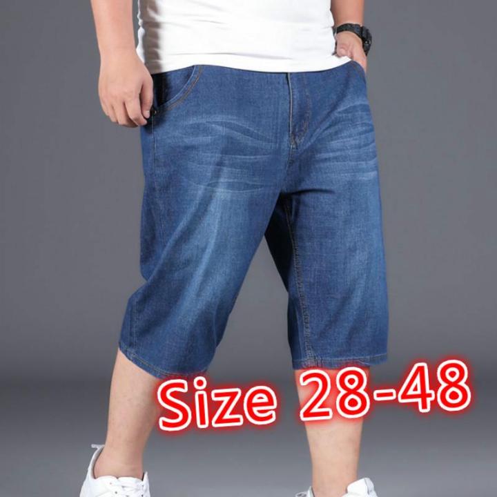 กางเกงยีนผู้ชาย-ขาสั้น-ผ้ายีนยืด-แฟชั่นเกาหลี-ไซซ์ใหญ่