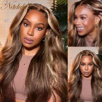 Nadula Kinky Straight Hair Highlight Brown 4x4 Lace Closure Wig TL412 Honey Blond Ombre Color 13x4 Lace Front Wig T Part Wig [ Hot sell ] Gktinoo Fashion