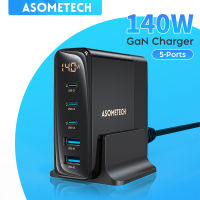 ASOMETECH 140W อะแดปเตอร์แปลงไฟ USB 5พอร์ตแล็ปท็อป Type C ชาร์จเร็ว PD PPS ตัวชาร์จไฟสำหรับ IPhone เร็ว14 13 Pro Xiaomi แมคบุ๊กโปรแอร์ Samsung