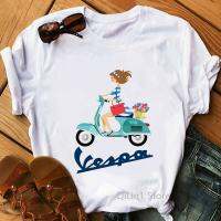 เสื้อยืดพิมพ์ลายสกูตเตอร์ Vespa โรมันฮอลิเดย์วินเทจออเดรย์เฮปเบิร์นเสื้อยืดกราฟิกสำหรับผู้หญิงเสื้อยืดสตรีเสื้อยืดผู้หญิงแฟชั่น