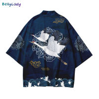 เสื้อเสื้อคาร์ดิแกน Kimono สไตล์ญี่ปุ่นสำหรับผู้ชาย,เสื้อแขนสามส่วนพิมพ์ลายย้อนยุคสำหรับผู้หญิงเสื้อป้องกันแสงแดดทรงหลวมฤดูร้อน