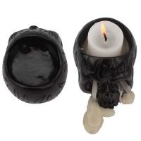 Novel Black Fire Pattern Skull Candle Holder Resin Candlestick Crafts Holder Sturdy Durable Candle Base Home Decoration Ornament