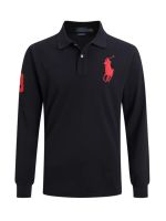 Golf Gear Spring and Autumn Long Sleeve POLO Shirt Mens Pure Cotton Lapel T-Shirt Embroidered Horse Logo Solid Color Golf Casual Large Size