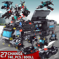 740+PCS Building Blocks 8 Mini Figures Robot City Police Toys Blocks Boys Educational Truck Blocks Model Bricks