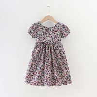 Lovekids Printed Dress For Kids Girls 1-7-8 Years Old Floral Holiday Sweet Backless Short Sleeve Korean Dresses