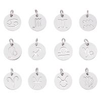 1Box 24pcs Flat Round with 12 Constellation Pendants 304 Stainless Steel Mixed Sign Charms 3mm Small Hole Zodiac Sign Charm for DIY Necklace Bracelet Jewelry Making Craft 12x1mm