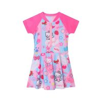 KITTY CAT Girls One-piece Swimsuit Summer Childrens Cartoon Dress Zipper Beach Sunscreen Swimsuit Dress Anti-glare Boxer Dress SK01