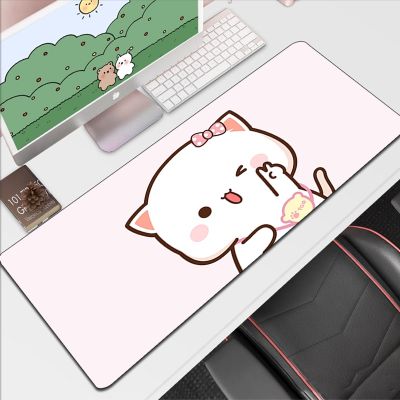 ◄☾ Kawaii Mouse Pad 900 × 400 Peach Mochi Cat TABL MAT Pc Gaming Accessories Deskmat Gamer Cabinet Keyboard Keycaps Mausepad Mats