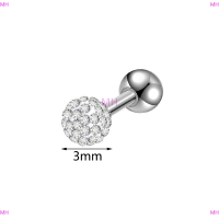 ?【Lowest price】MH ต่างหูคริสตัลบอลที่อุดหูเหล็กสำหรับการผ่าตัดที่อุดหูของผู้หญิงต่างหูเจาะกระดูกอ่อนที่ติ่งหน้ารูหูต่างหูเกลียวเจาะริมฝีปากแหวนภายในตัวเครื่องประดับ