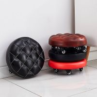 [COD] Pulley stool home mobile with wheels to wipe the floor low round beautiful seam baby toddler stool[]