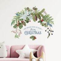 【cw】 Green PlantCones Branch Wall StickersDecoration New YearGlass Window Door PostersMural Vinyls 【hot】