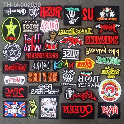 ♝☌ Rock Band Music Patches Badges Stripes on Clothes Jackets Ironing DIY Applique Sewing Supplies Punk Red Stickers