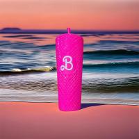 Large-capacity Double-layer Water Cup Plastic Barbie Pink Straw Studded Cup Tumbler Q1T6