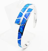 New Arrival Blue White Fire Opal Cuff Bangle Bracelets for Women