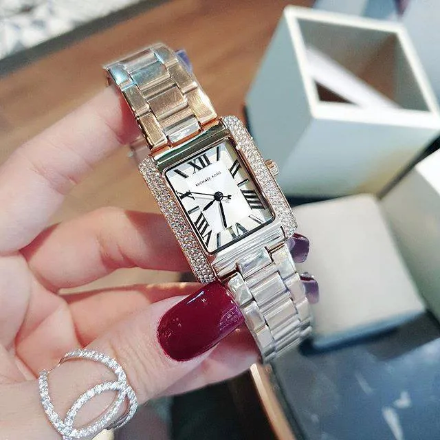 Michael Kors Stainless Steel Ladies Watch - MK3255 Petite Emery Glitz Fixed  Pave Crystal Bezel White Dial Rose Gold Rectangular Watch | Lazada PH