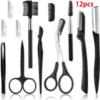 Eyebrow Cutters Set Eyebrow Trimmer Eyebrow Razor Kit Hair Removal Razor Woman Eyebrow Shaper Tweezers Makeup Tools 1/12pcs