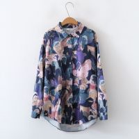 European and American style womens new flower print loose lapel long-sleeved fashion shirt