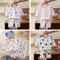 TINGQI Toddler Kids Baby Girls Boys Breathable Clothing Sets Soft Cotton 7-point Sleeves T-shirts + Pants Trousers Clothes Suit Child Pyjamas Home Casual Wear For 0-7 Years