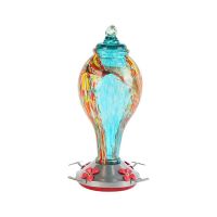 Water Feeder for Outdoors Hanging Flower Painting Bird Feeder, Glass with Attractive Spiral Pattern