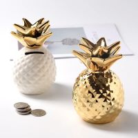 Nordic Small Pineapple Money Boxes Ceramic Golden Piggy Bank Saving Box Home Desktop Decoration Cash Box