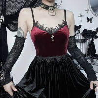 Gothic ชุดฤดูใบไม้ร่วงชุดใหม่ Dark Gothic สไตล์ Spicy สาวเซ็กซี่ Slim Dark สี Collision แม่มด Suede Halter หญิง Goth Dress