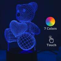 【LZ】♙  Romântico 3D Night Light para crianças amor sonho urso lanterna de cabeceira USB sem fio acrílico LED candeeiro de mesa decorativo desktop presente