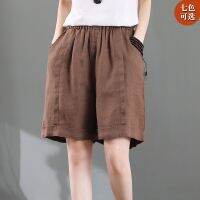 COD SDFERTGRTYTYUYU Cotton shorts Art Elastic-Waist Imitation Cotton Linen Shorts Womens Summer Thin Outer Wear Fifth Wide-Leg Pants Loose Casual Patchwork Middle Pants