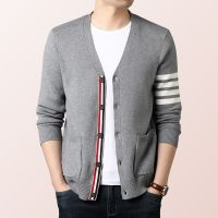 2023 Season Popular Three-Color Striped Mens Cardigan Coat,Trendy Striped Mens Cardigan Coat - Wool Knitwear,Sweater Cardigan