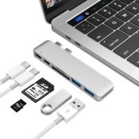 7-In-1คู่ USB-C USB C HUB กับ4K HD SD/อ่านบัตร TF 3 USB ฮับ3.0 Thunderbolt Type-C ศูนย์กลางสำหรับ MacBook Pro